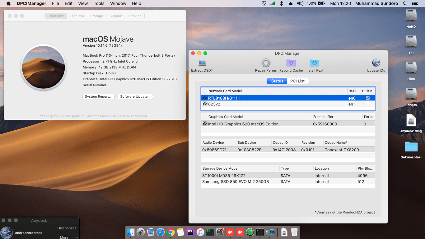 Success Hackintosh macOS Mojave 10.14.6 Build 18G84 at HP Probook 440 G4